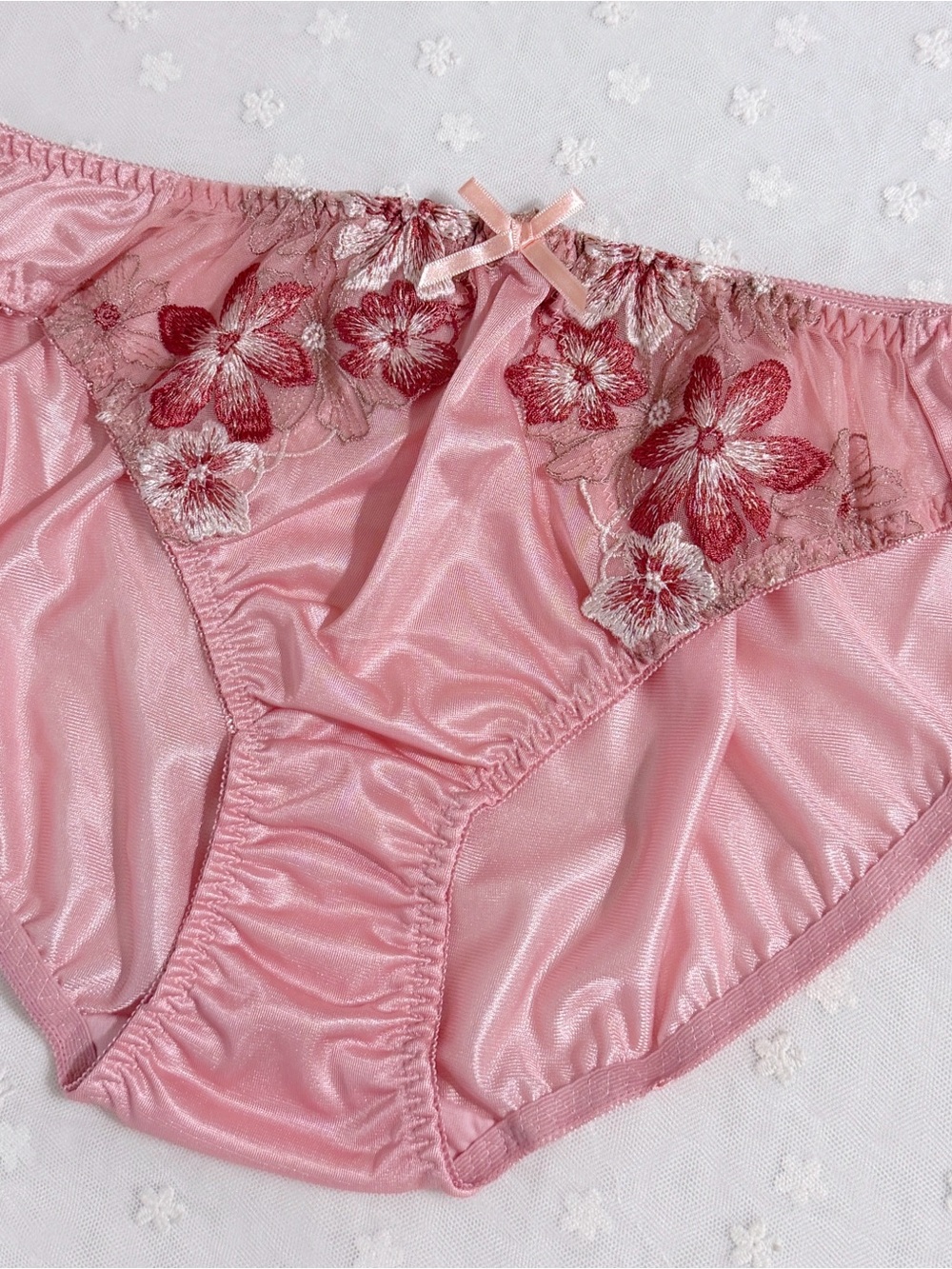 Plus US-XXL/JP-5L Japanese Classic Embroidery Glossy Smooth Tricot Nylon Panties